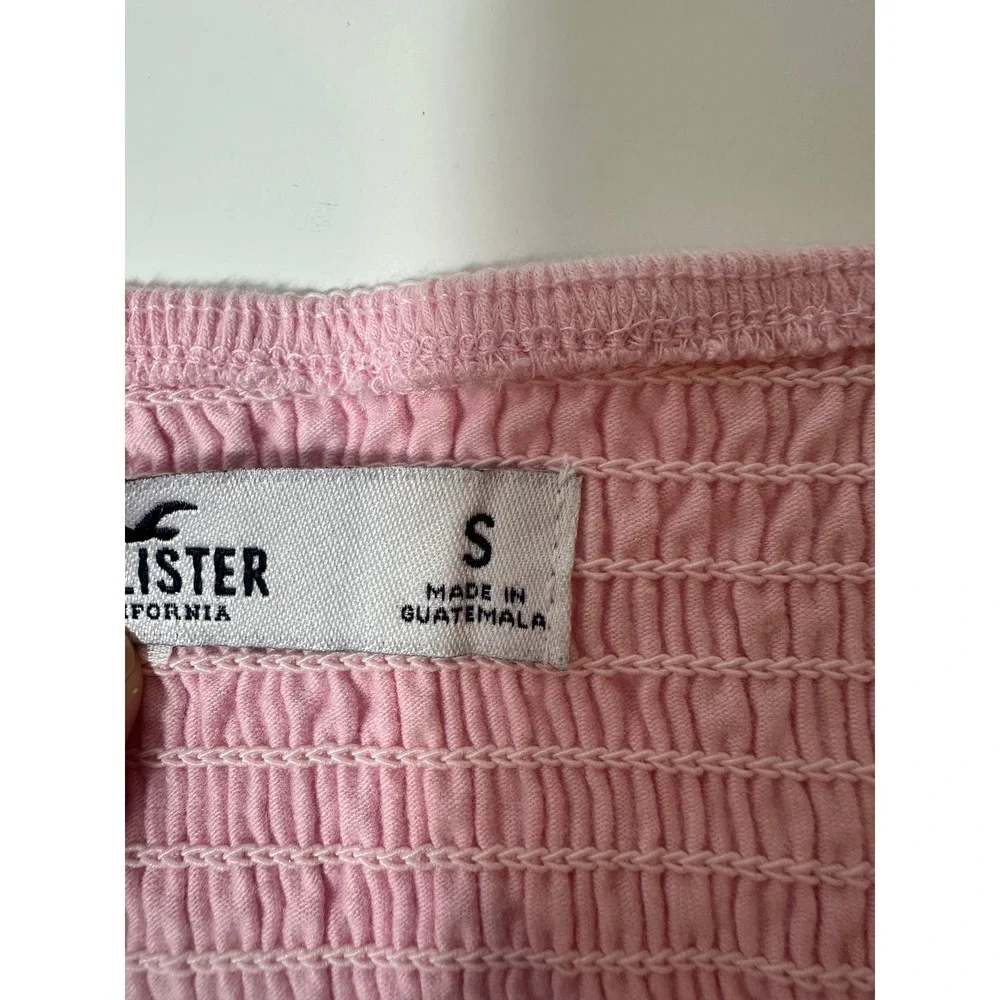 Hollister‎ Pink Smocked Puff Sleeve Cropped Top Womens Size S Square Neck